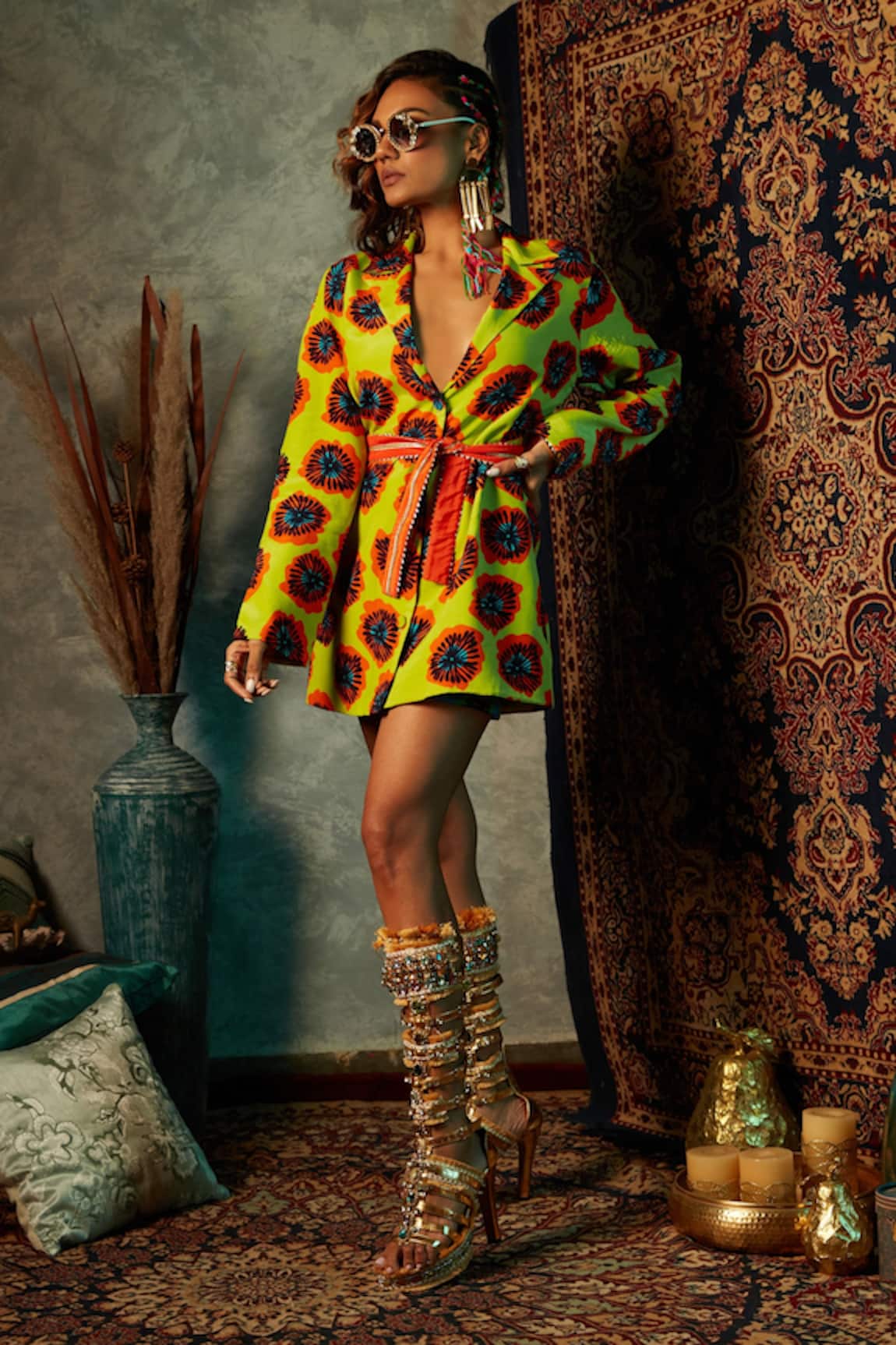 Esha L Amin Notched Lapel Collar Printed Blazer 