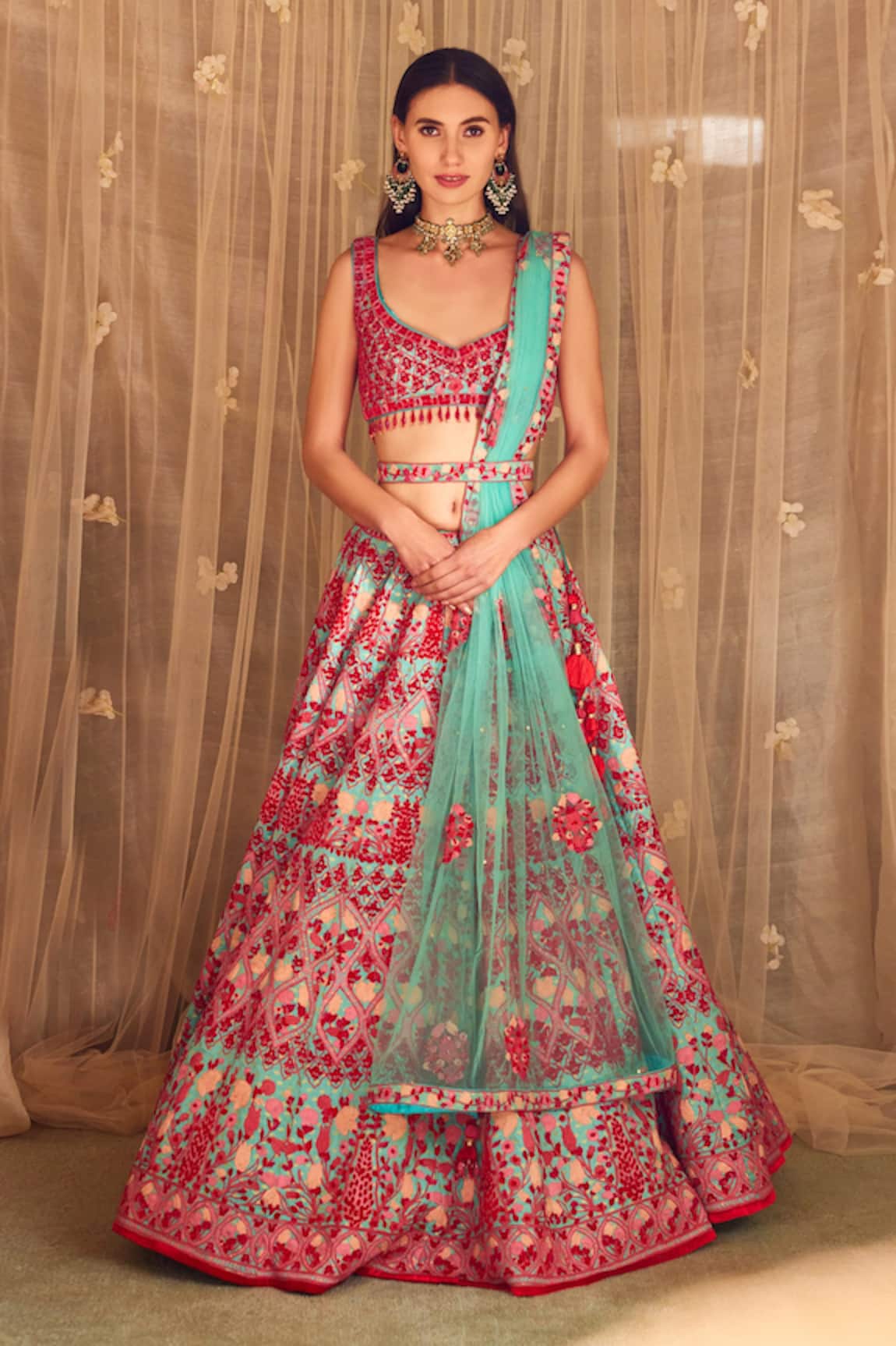 Shyam Narayan Prasad Applique & Thread Work Brocade Bridal Lehenga Set 