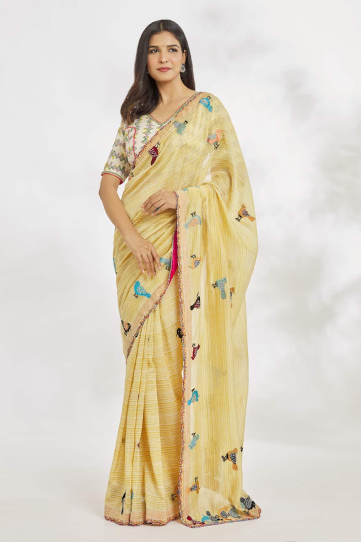 Paksh Striped Print & Embroidered Saree