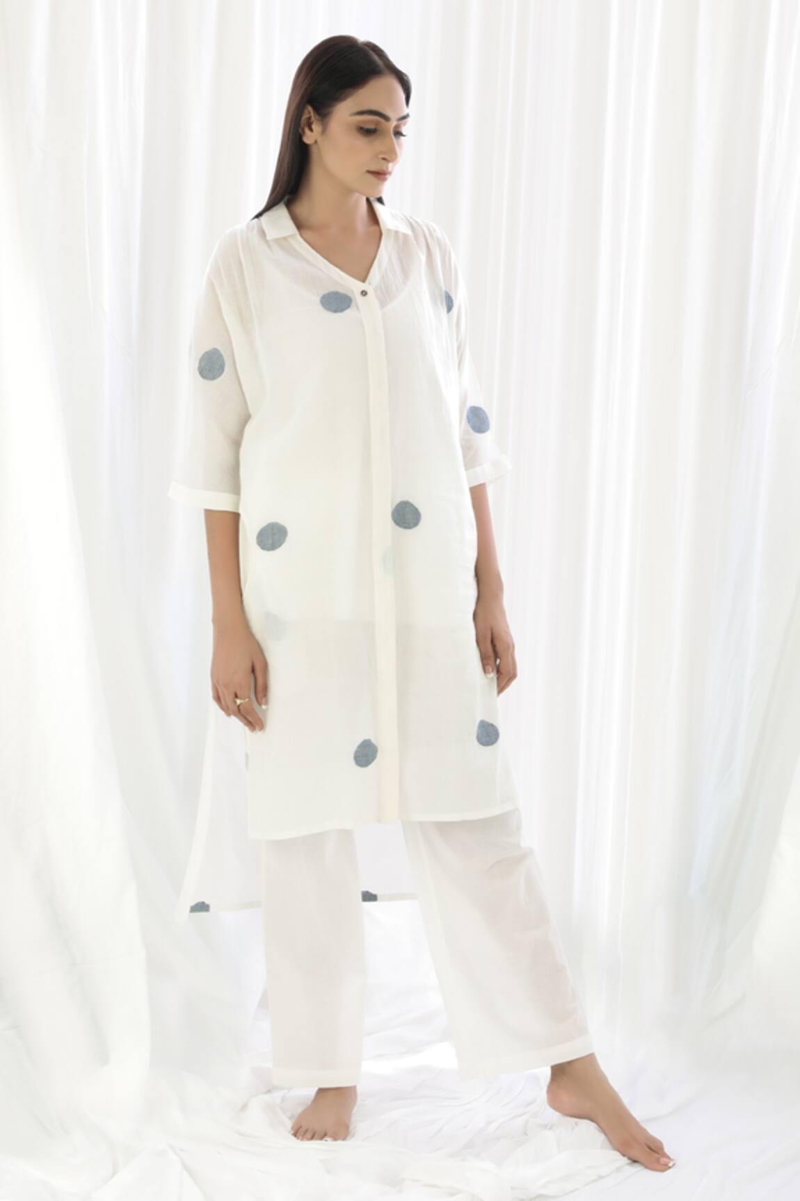 Khat Polka Pattern Shirt Kurta & Pant Set 