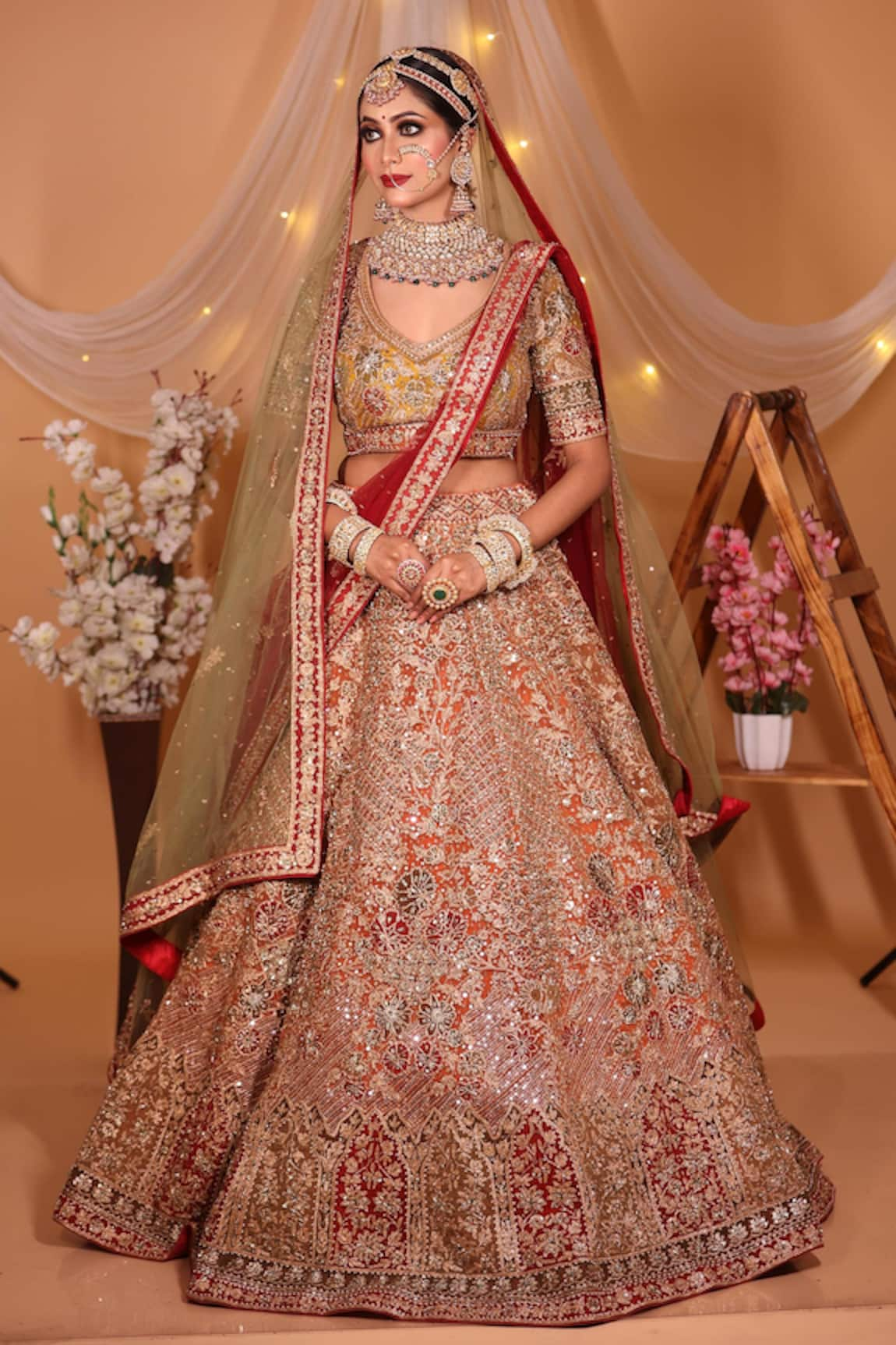 mehar Dome Floral Embroidered Bridal Lehenga Set