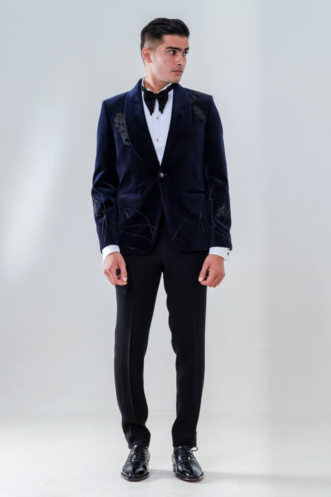 Amrit Dawani Velvet Cutdana Embroidered Tuxedo Set 