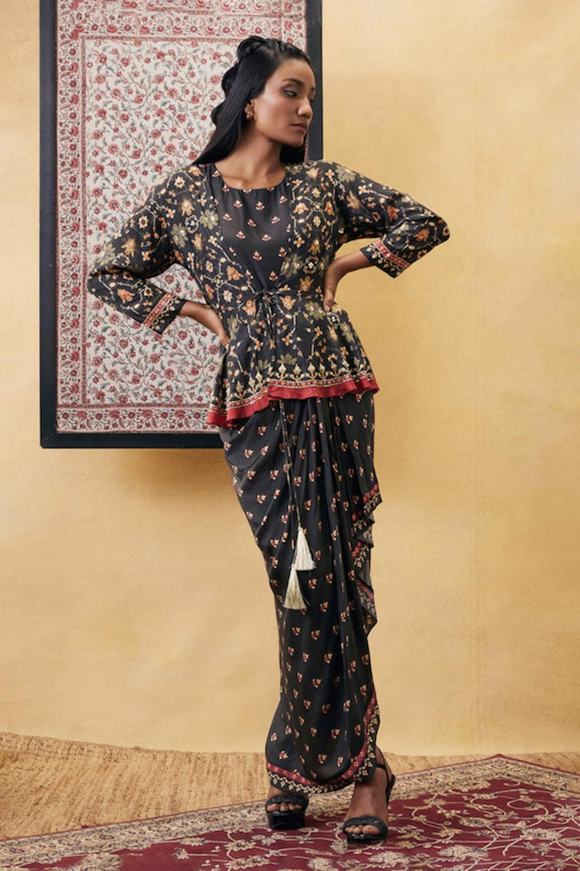 Soup By Sougat Paul Zahra Printed Draped Dress & Jacket Set 