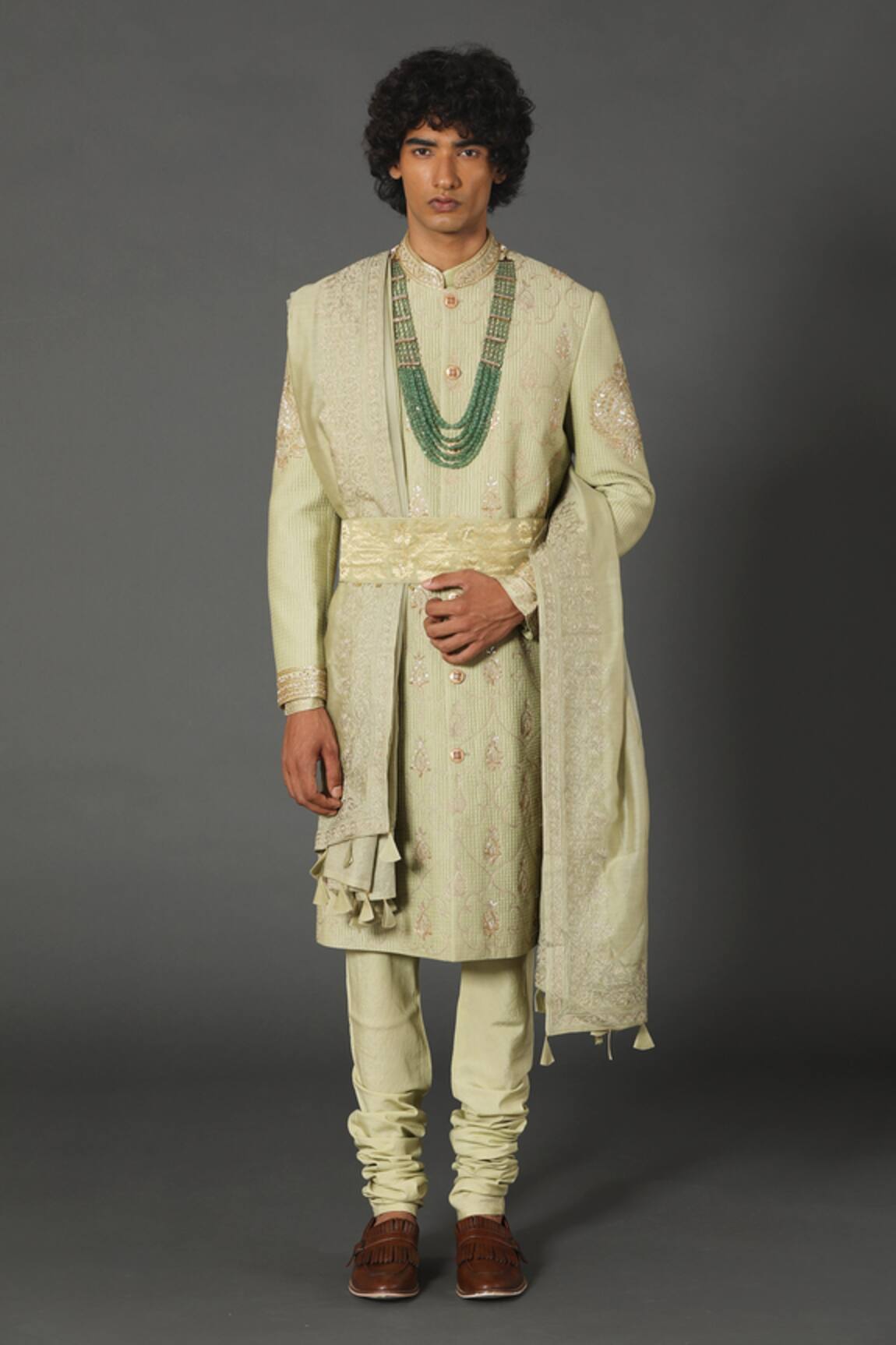 Rar Studio Embellished Quilted Aari Work Sherwani Set 