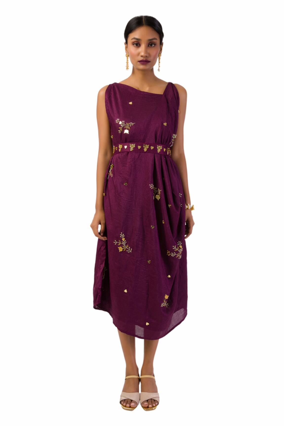 Meghna Shah Hand Embroidered Cowl Dress With Belt 