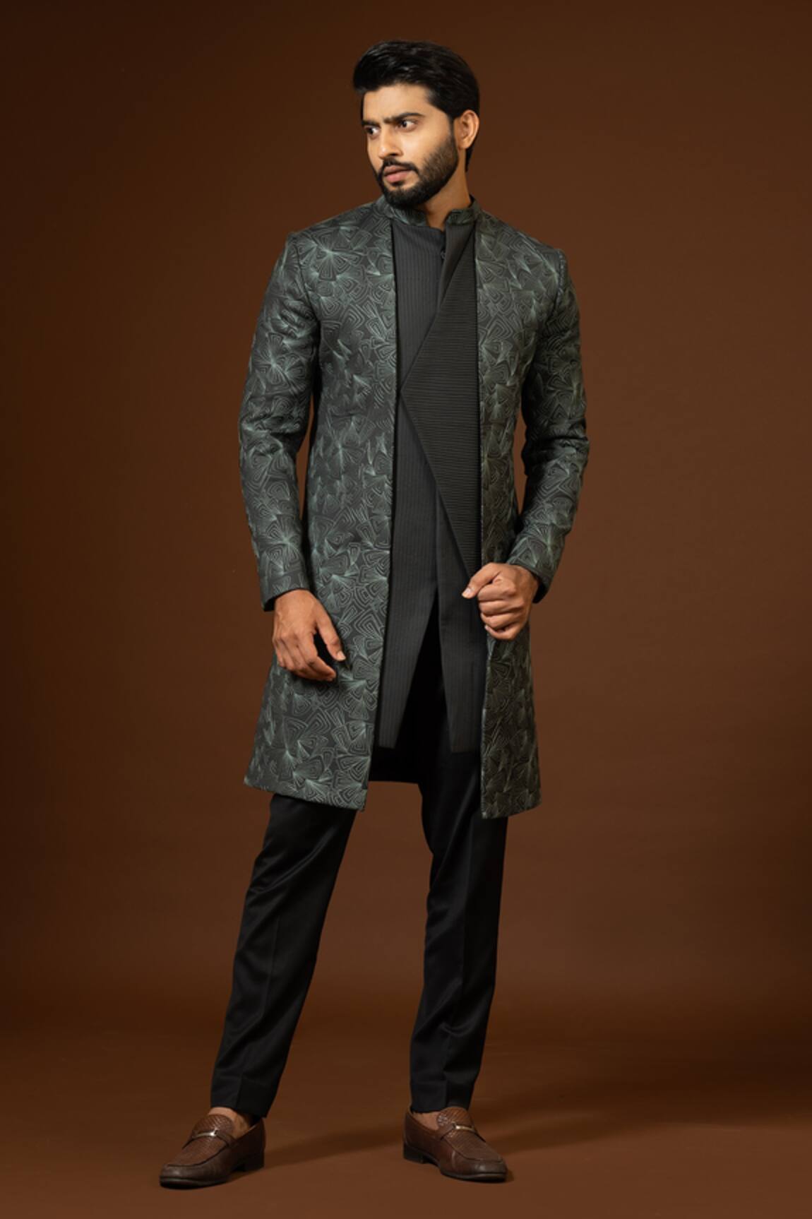 PAARSH Resham Embroidered Achkan Trouser Set