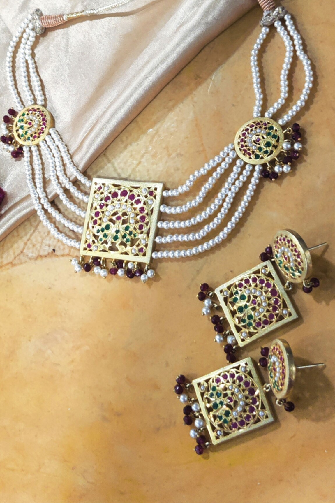 Devanshi Renu Jewels Geometric Shaped Layered Necklace Set