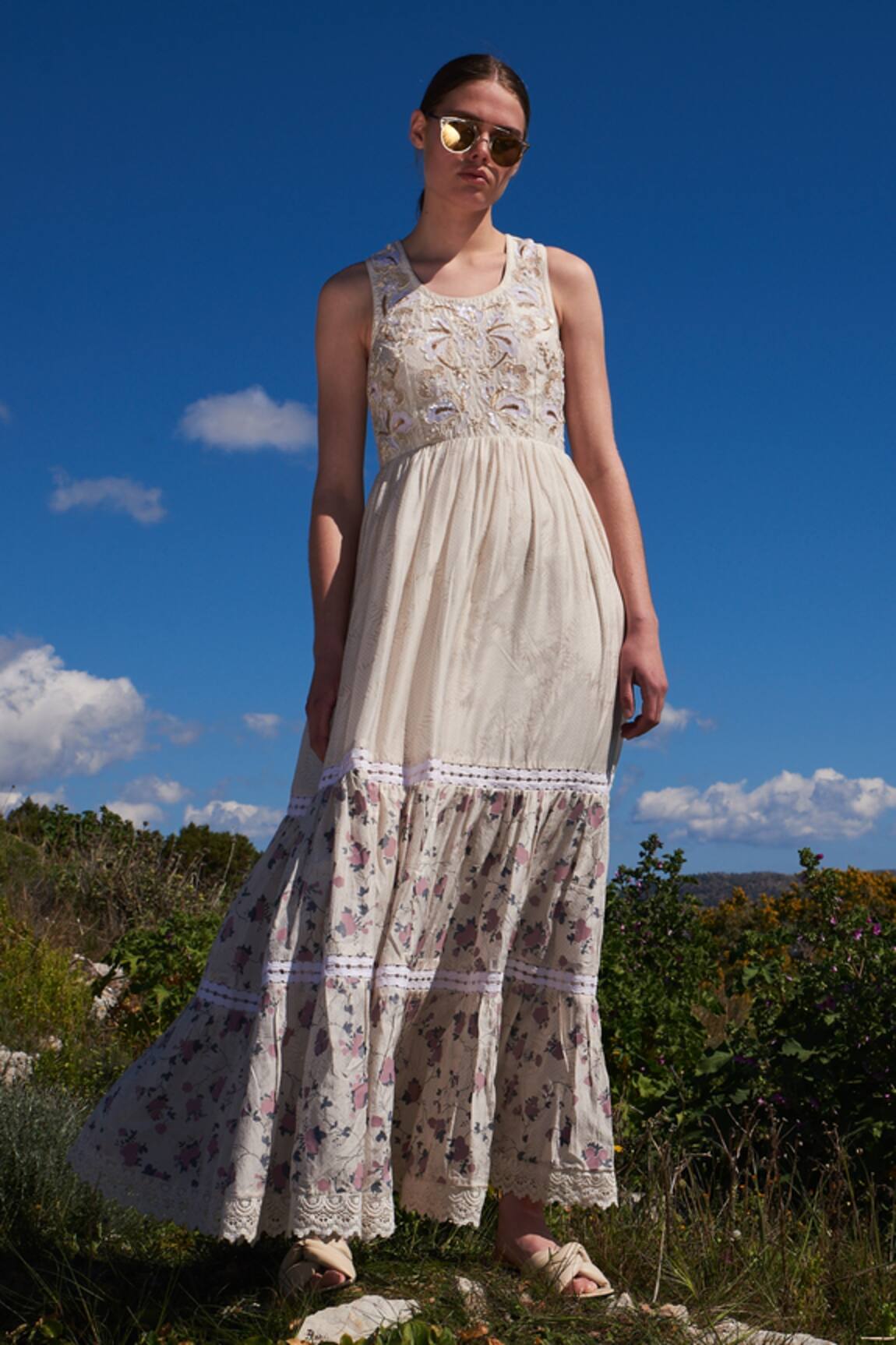 Shruti Sancheti Floral Print Tiered Maxi Dress