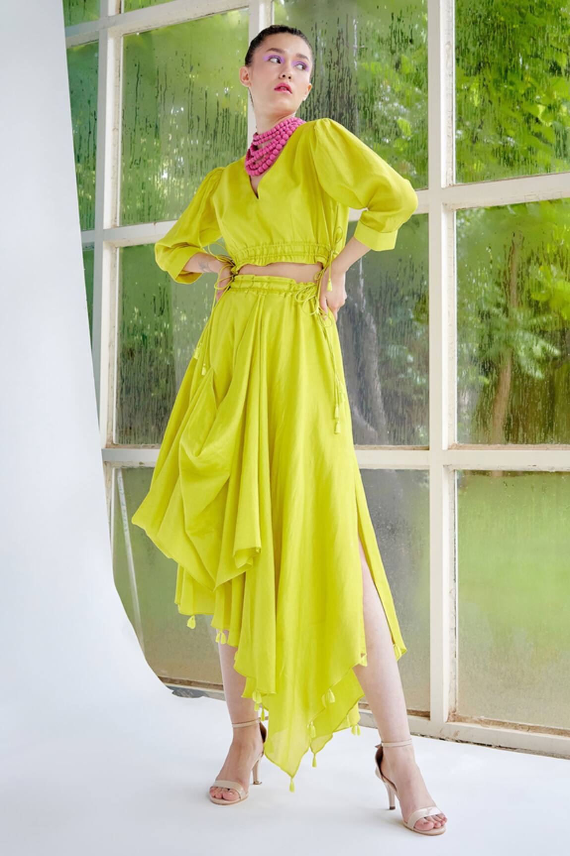 Garima Bindal Dazzle Up Silk Chanderi Crop Top & Skirt Set 