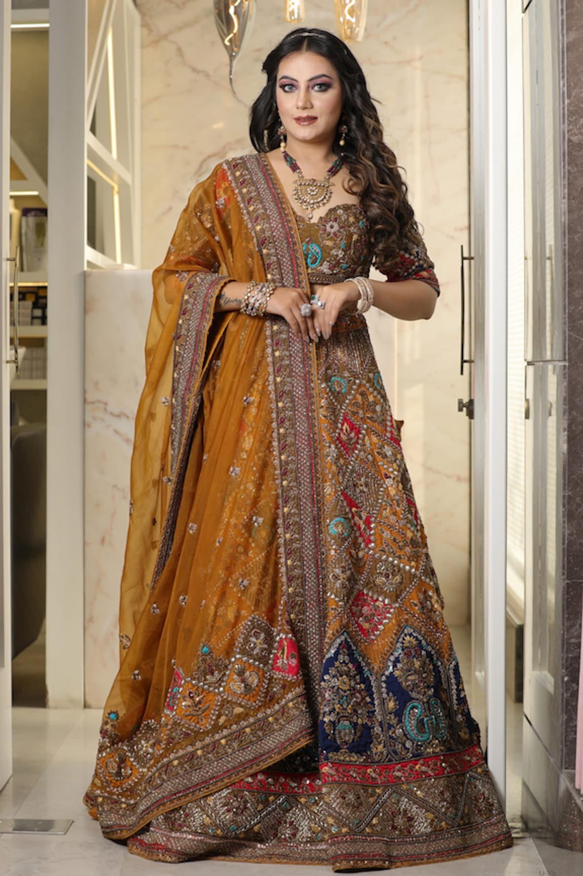 mehar Geometric Floral Embroidered Lehenga Set