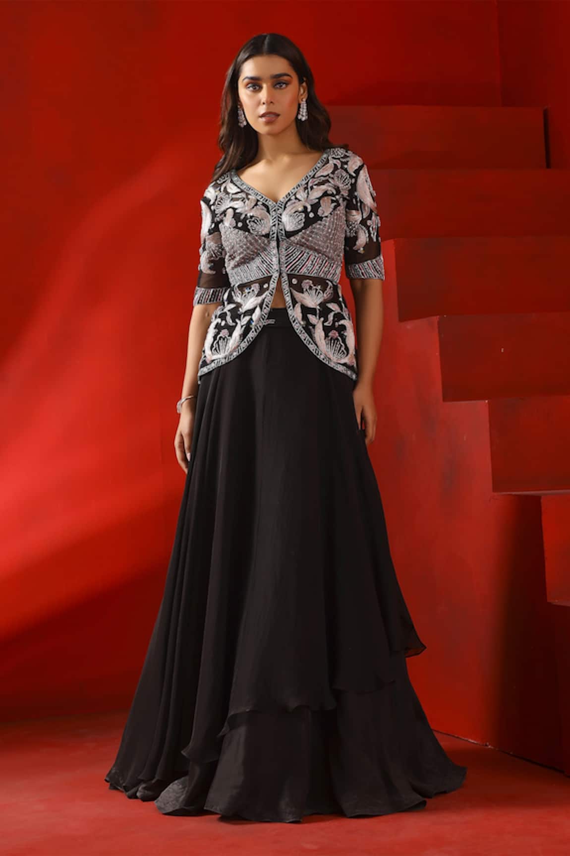 Isha Gupta Tayal Layered Lehenga With Embroidered Jacket Blouse 