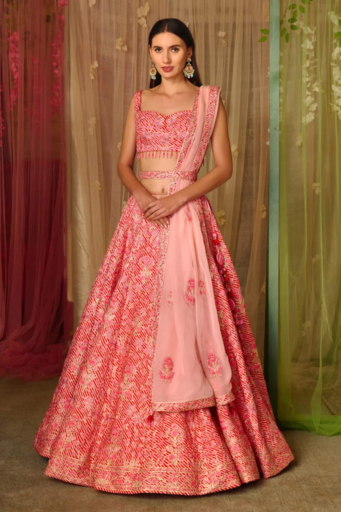 Shyam Narayan Prasad Silk Printed & Embroidered Lehenga Set