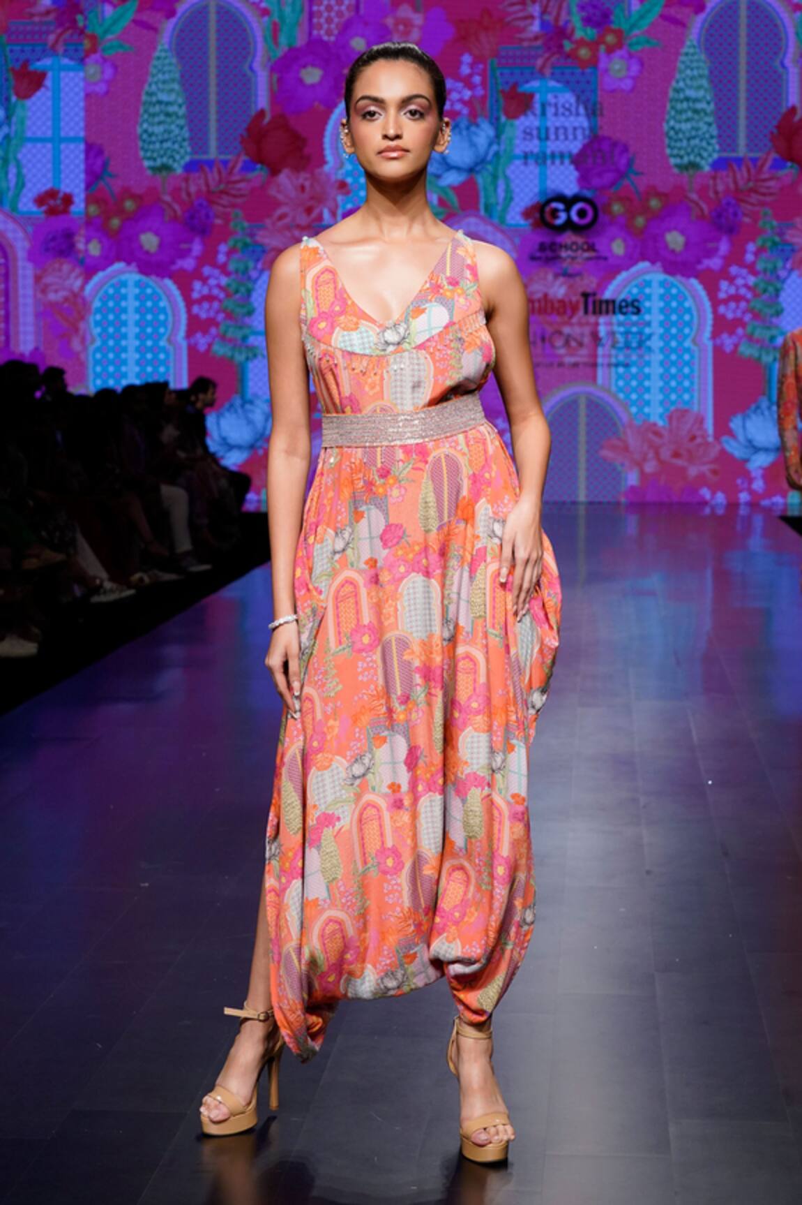 Krisha Sunny Ramani Floral Pattern Draped Jumpsuit 