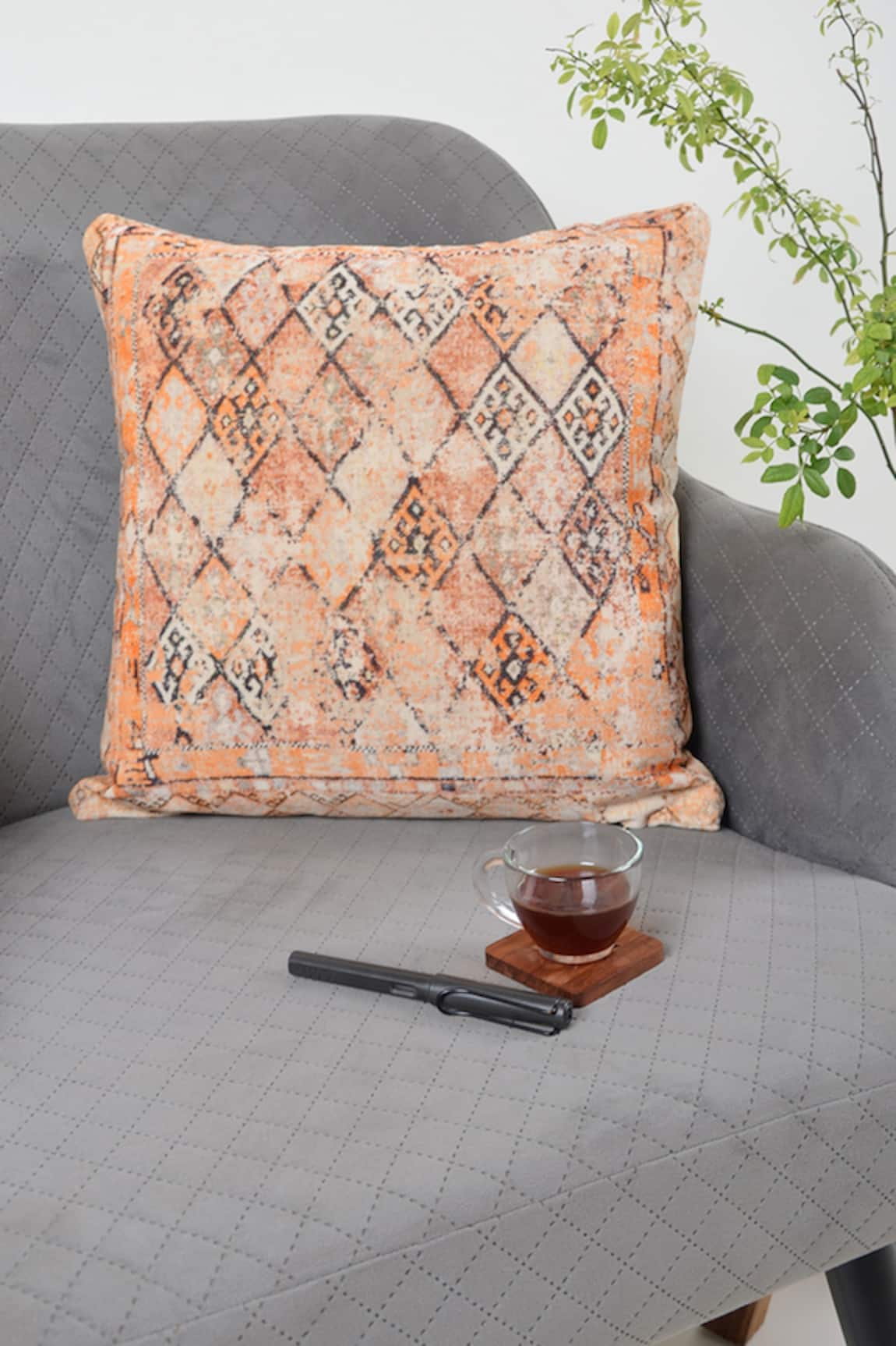 ORNA Cotton Checkered Digital Print Cushion Cover - Set Of 2