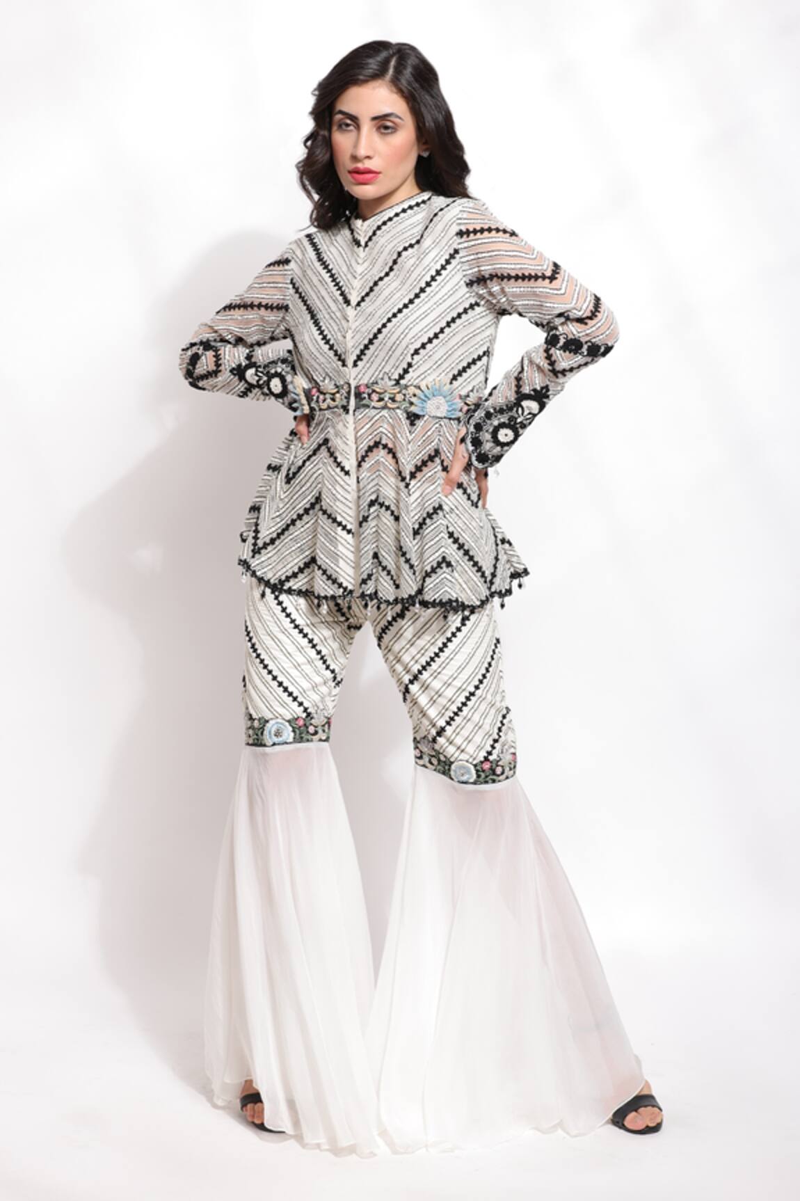 Sonali Gupta Embroidered Peplum Kurta & Sharara Set 