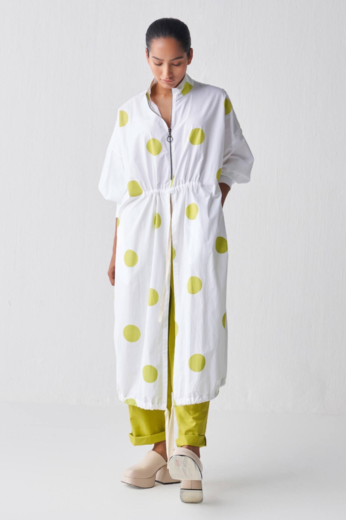 Three Polka Pattern Tunic & Narrow Pant Set