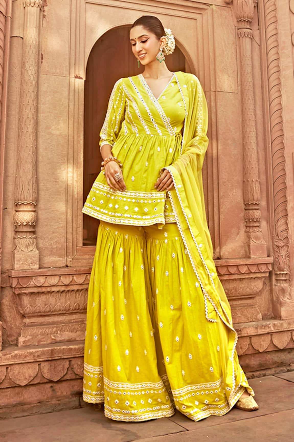 Preevin Thread Embroidered Peplum Angrakha Set