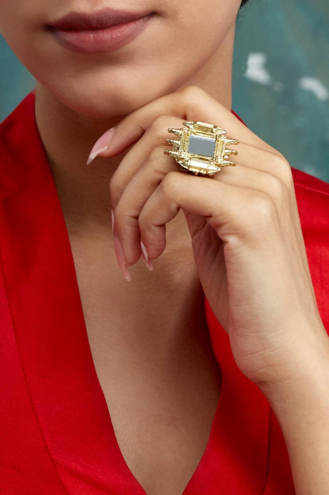 House Of Tuhina Mirror Studded Fort Ring