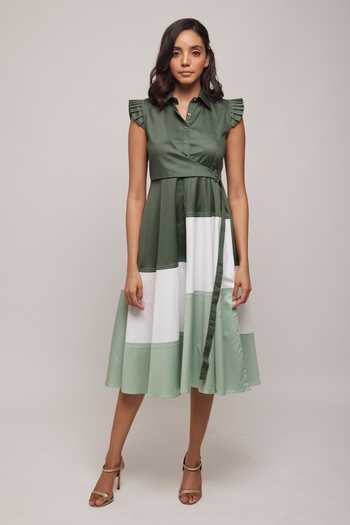 Escape By Aishwarya Pleated Sleeves Midi Dress 