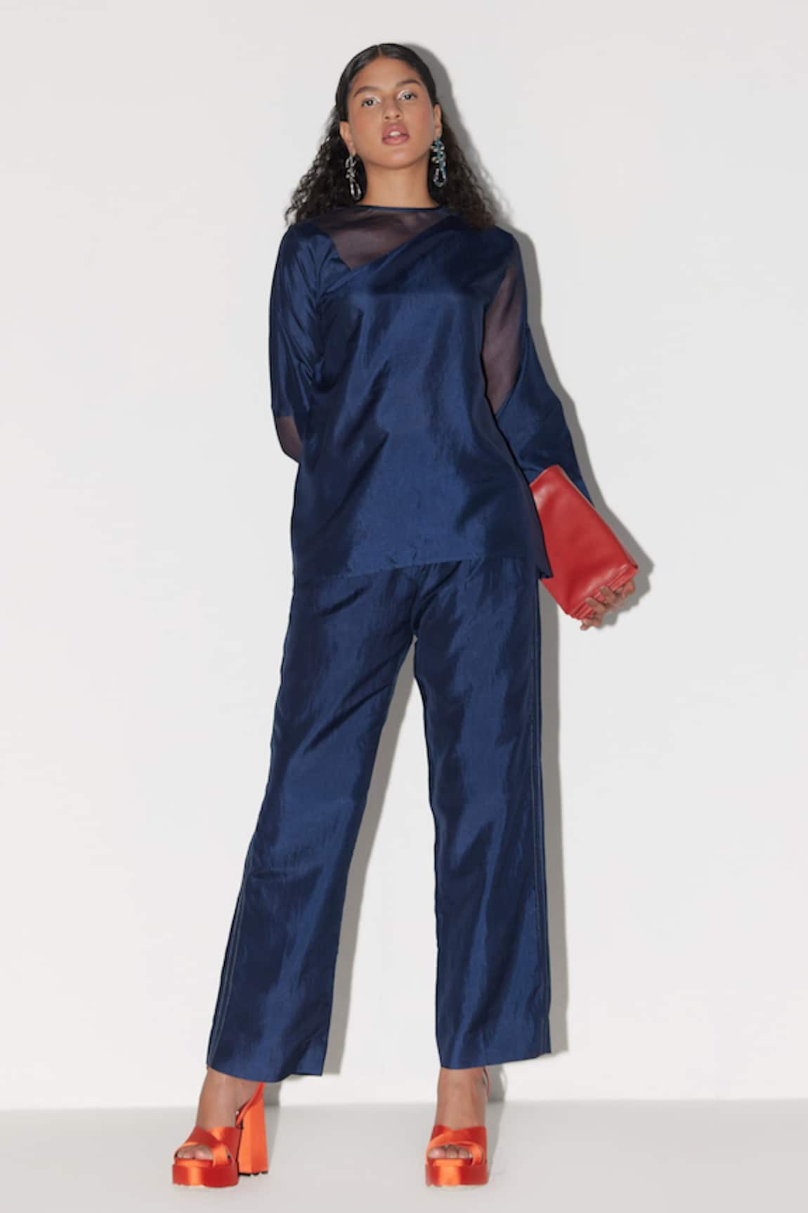 Febo6 Silk Panelled Top & Pant Set