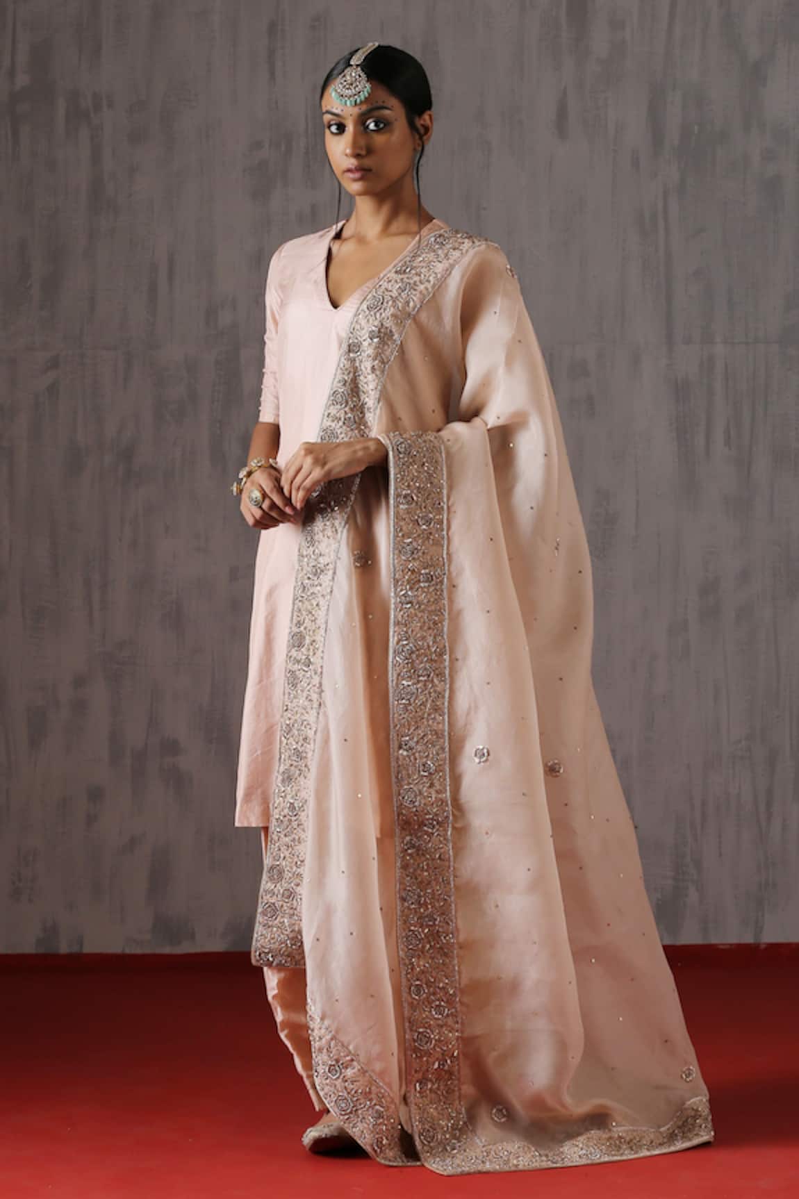 Weaver Story Organza Zardosi Embroidered Dupatta 