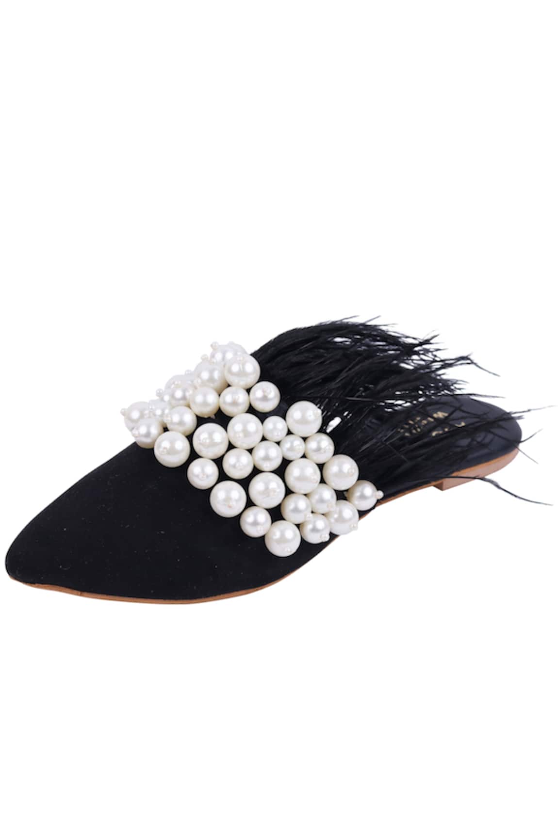 Adorn My Wish Faux Feather Pearl Mules 