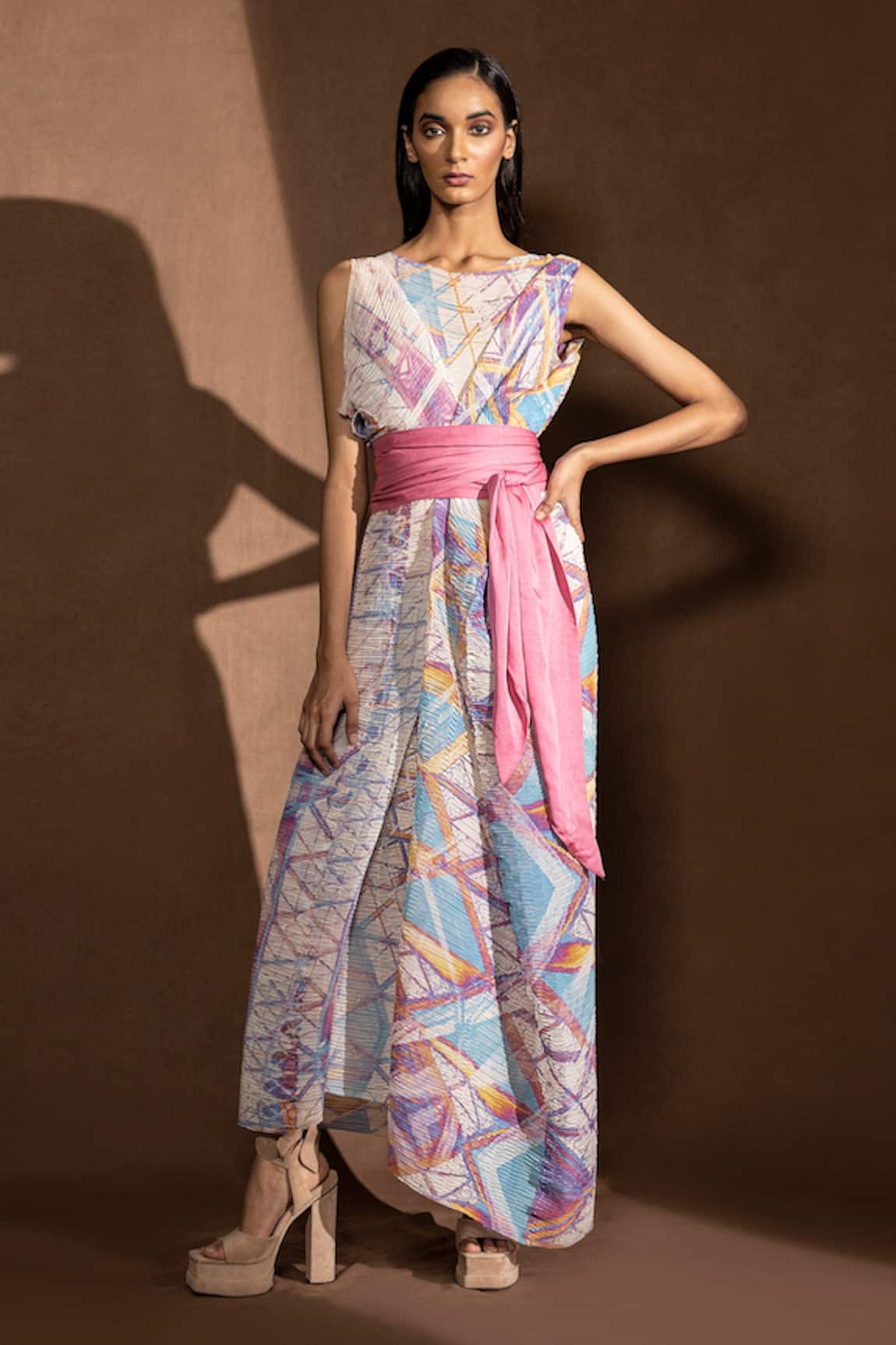 Abhishek Sharma Geometric Maxi Dress With Belt