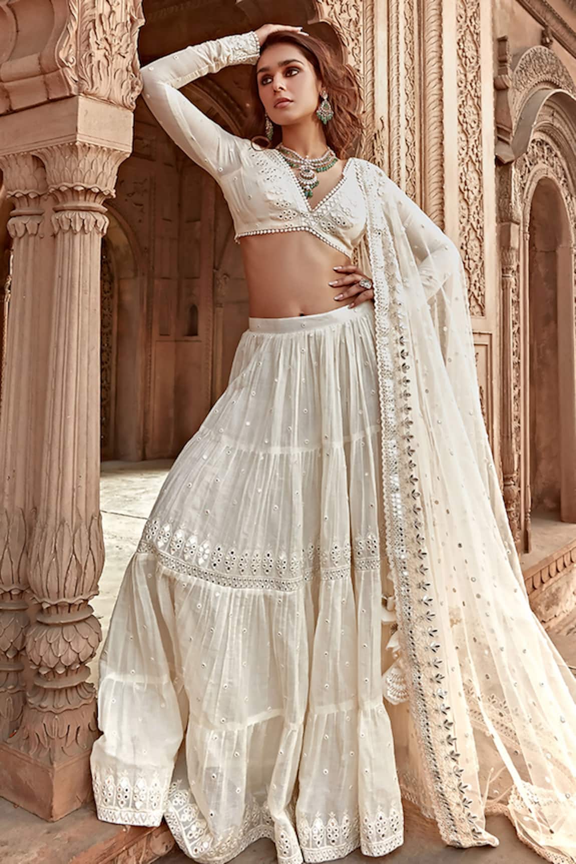 Preevin Geometrical Embroidered Pattern Lehenga Set 