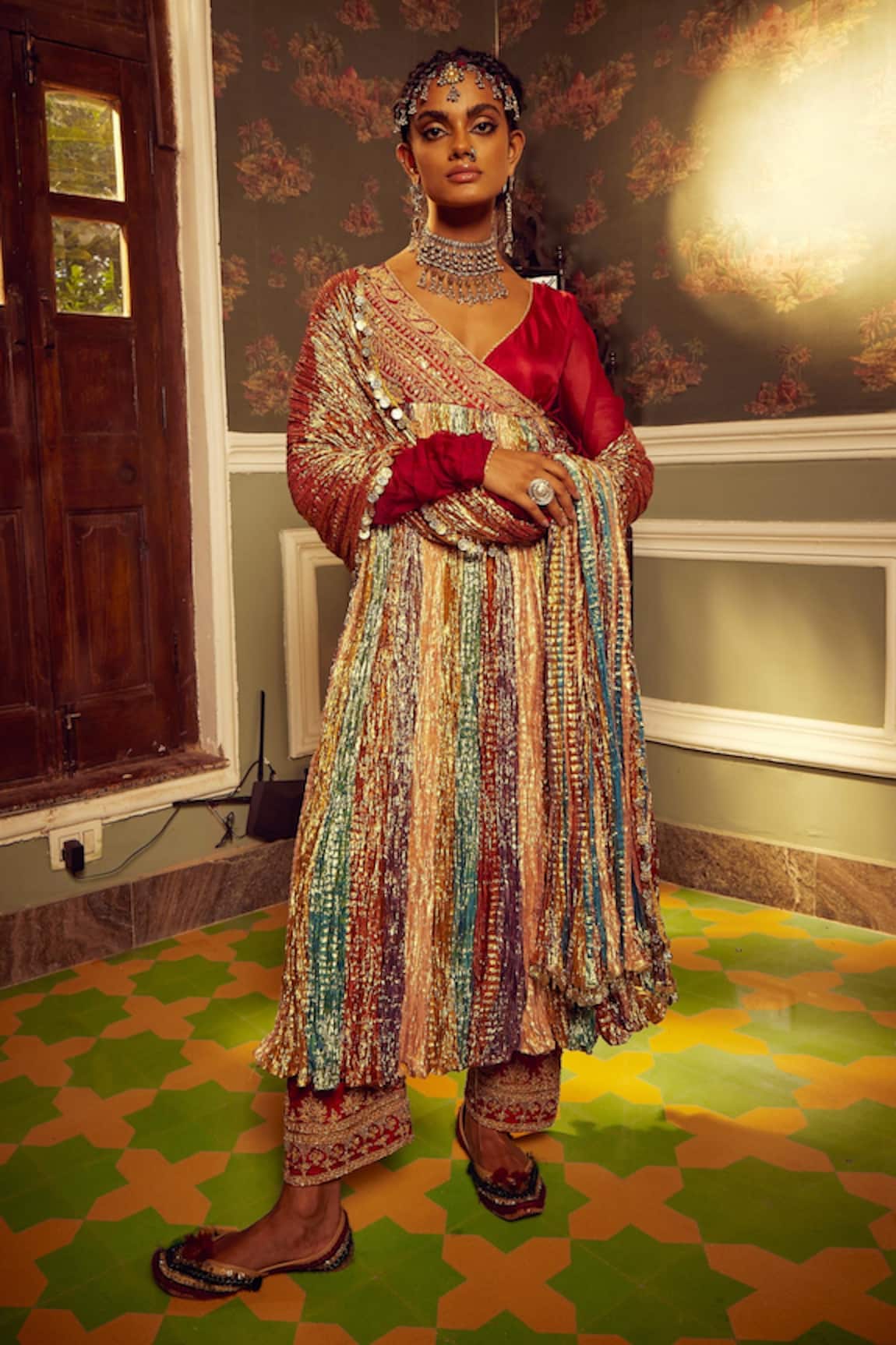 Etasha By Asha Jain Metallic Textured Angrakha Anarkali Set