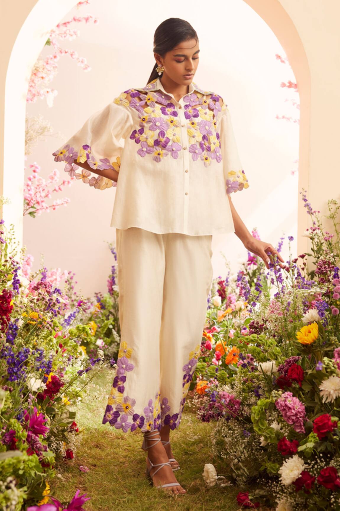 Chandrima 3D Pansy Patch Work Shirt