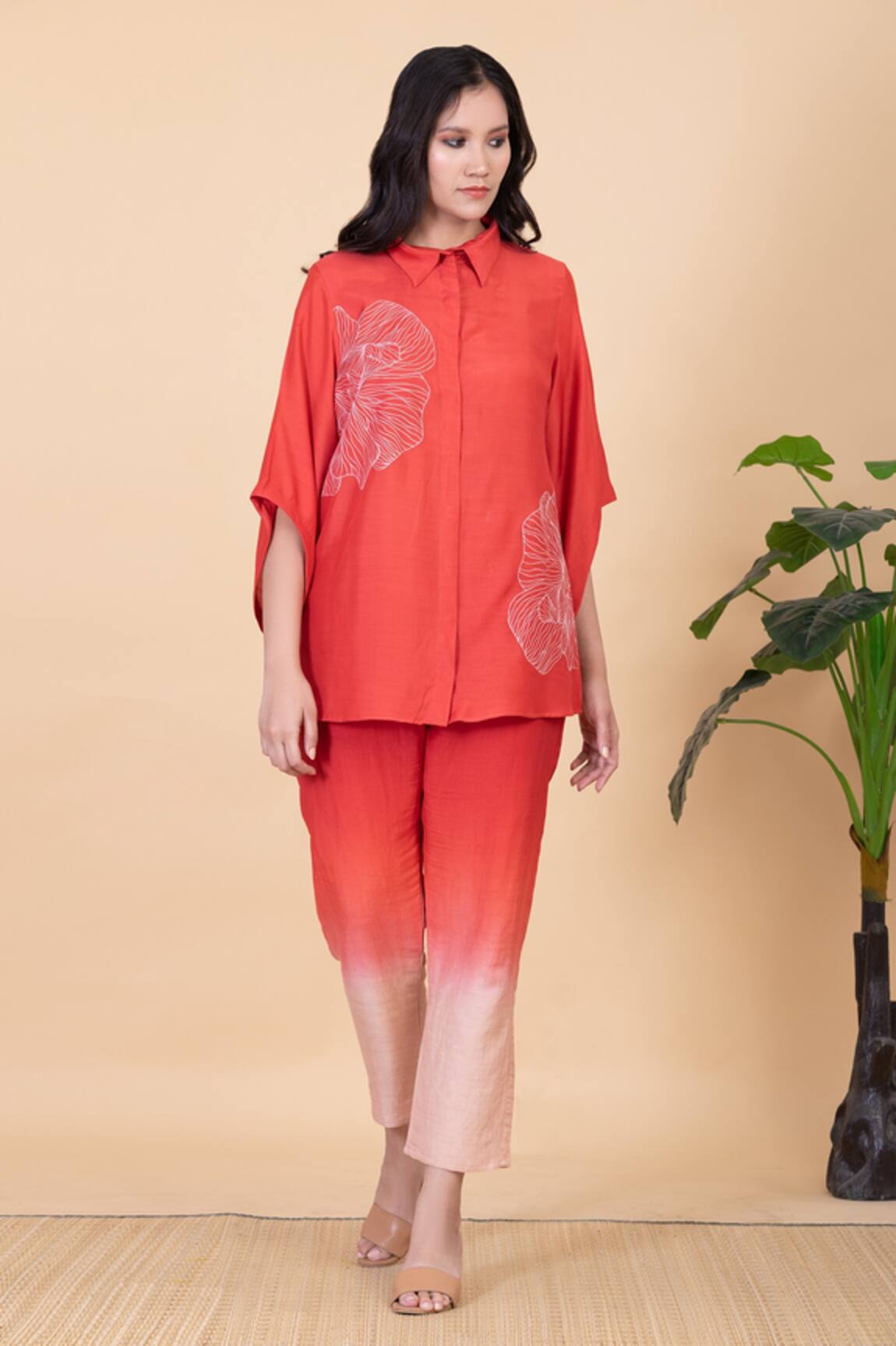 Chambray & Co. Klara Flower Embroidered Shirt & Pant Set 