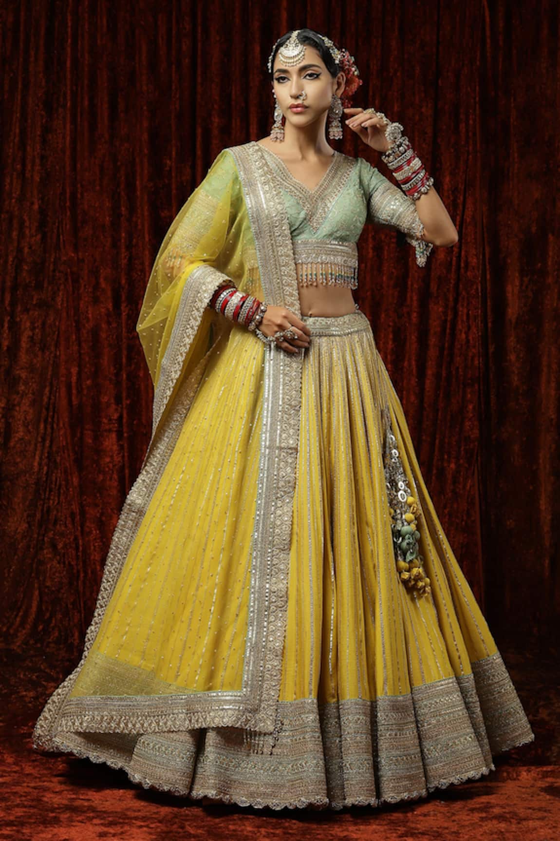 Shikhar Sharma Silk Chanderi Embroidered Bridal Lehenga Set 