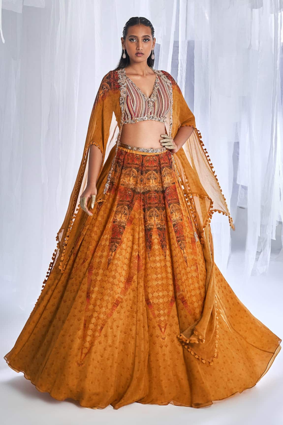 Dolly J Ekiya Love Border Embroidered Cape Lehenga Set 