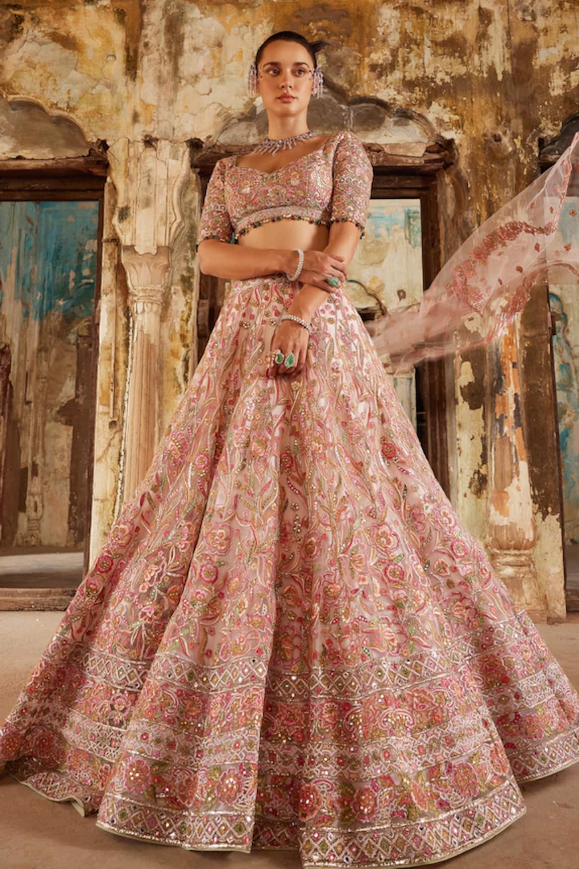 Tamanna Punjabi Kapoor Resham Floral Bloom Embroidered Bridal Lehenga Set