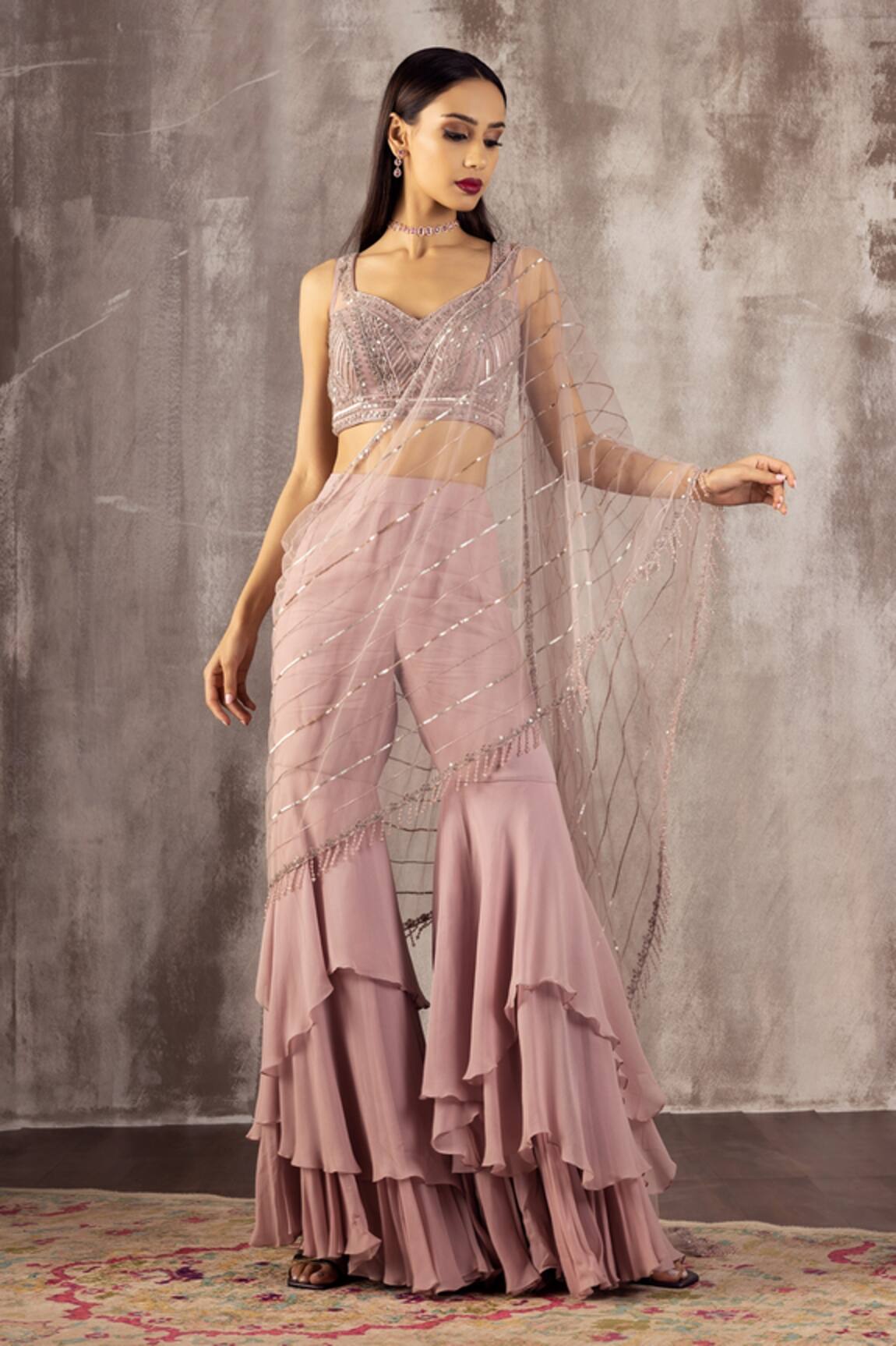 Jigar Mali Sequin Embroidered Gharara Saree With Blouse 