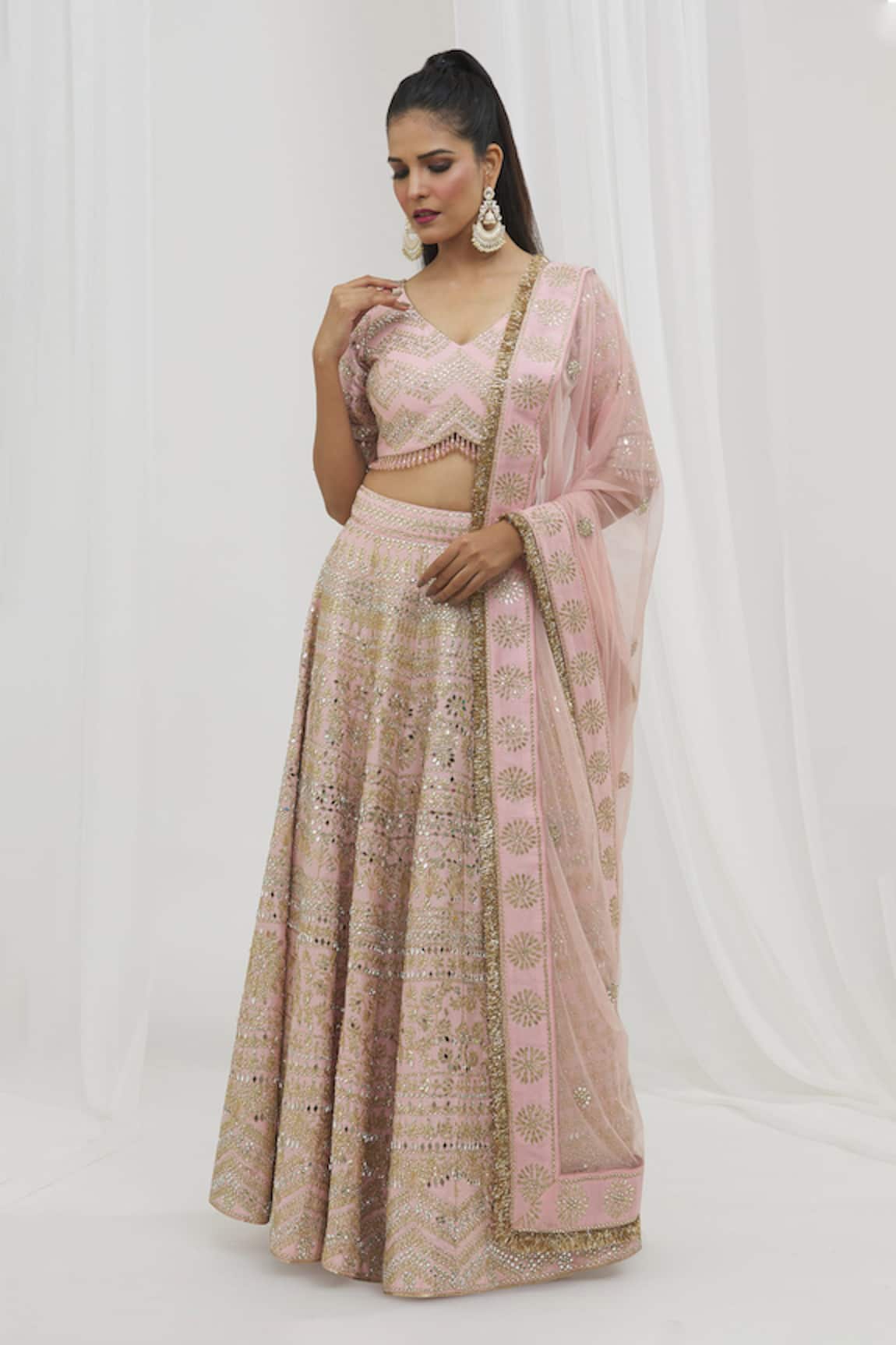 Vandana Sethi Floral Gota Patti Embellished Bridal Lehenga Set