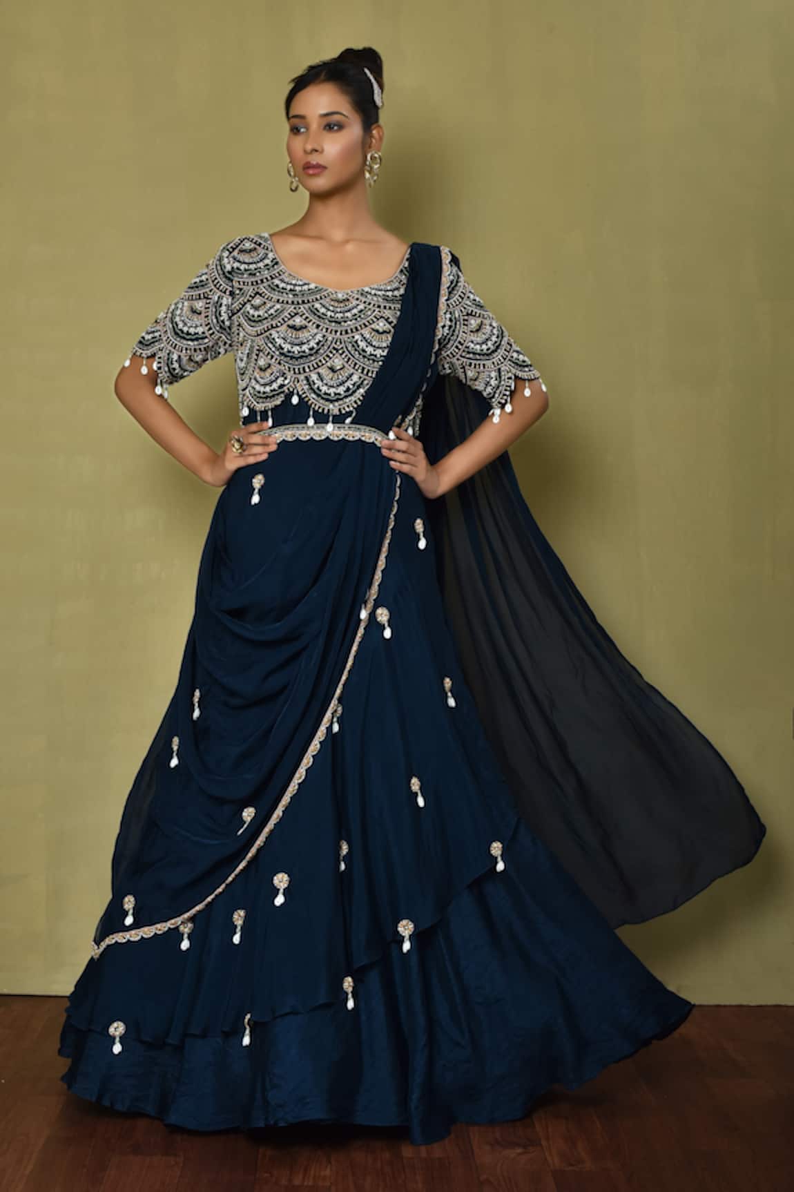 Samyukta Singhania Scallop Pattern Saree Gown
