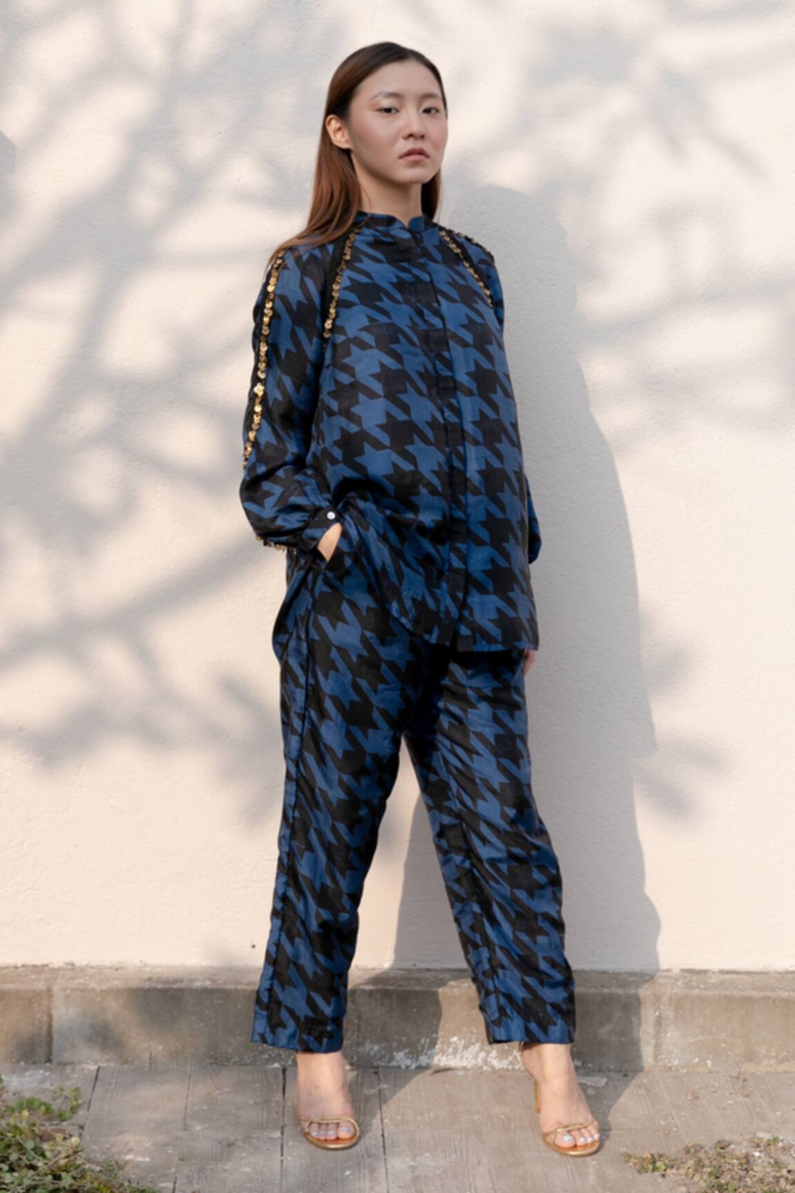 Kavya Singh Kundu Hunter Mulberry Silk Block Print Shirt With Pant