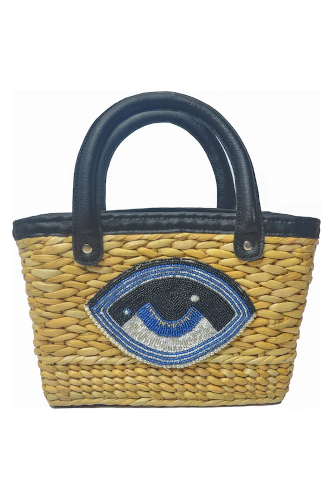 Ginn And Tonik Beaded Evil Eye Basket Woven Beach Bag 