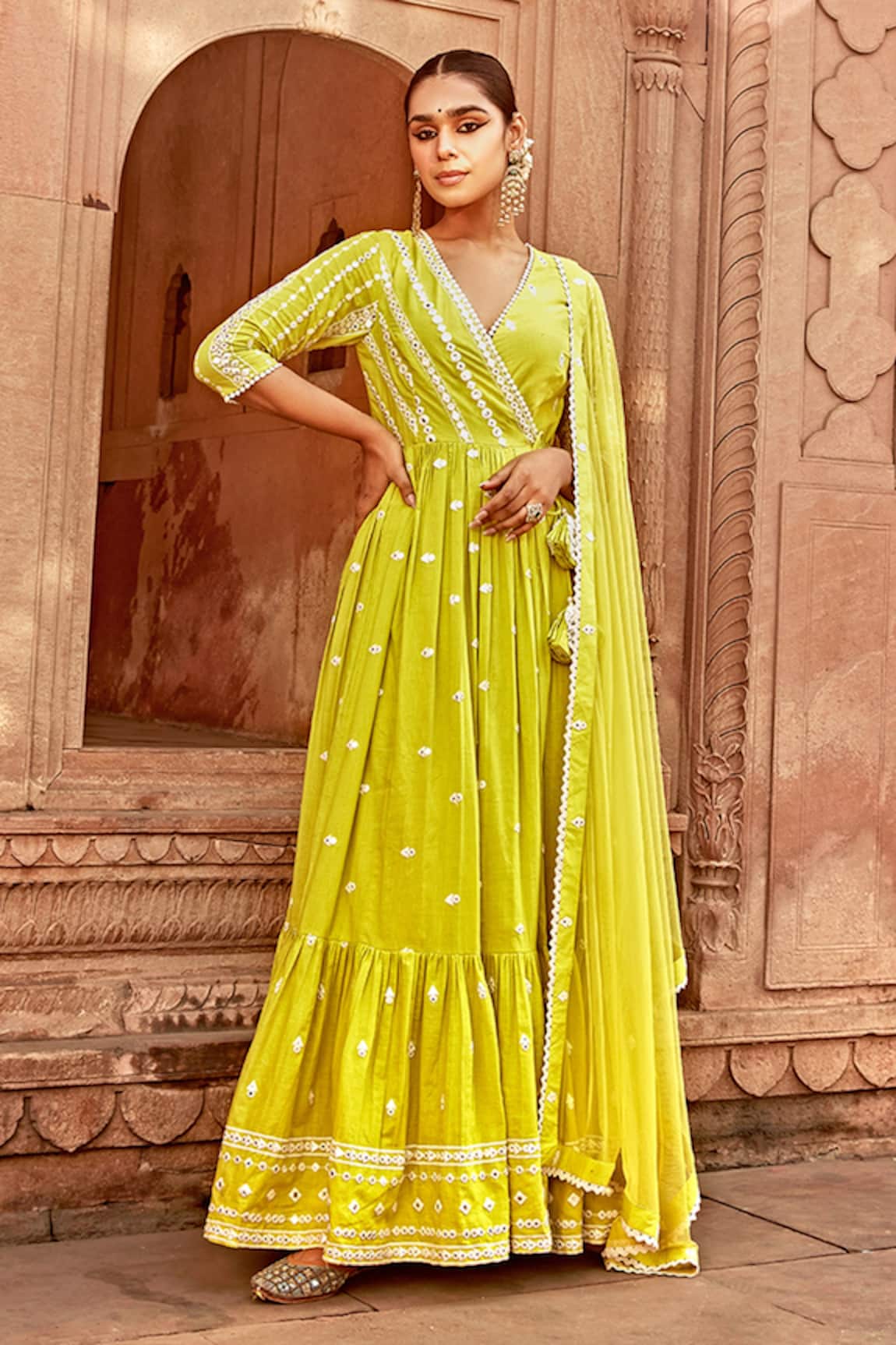 Preevin Embroidered Angrakha Anarkali With Dupatta