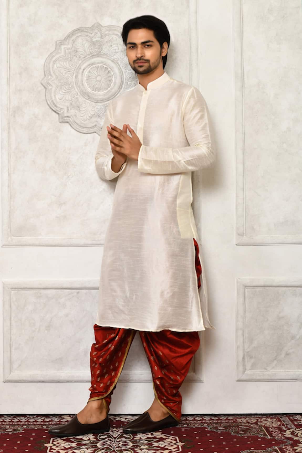 Buy Men's Cotton Churidar Pyjama in White- (VASMPLBCR) — Karmaplace