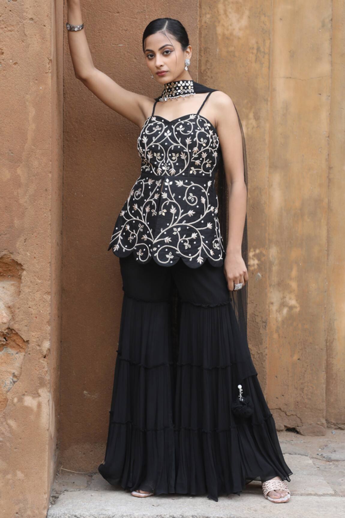 Nitisha Kashyap Official Floral Embroidered Peplum Kurta Gharara Set 