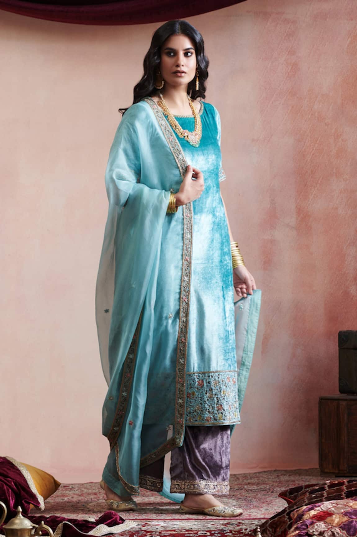 Weaver Story Straight Kurta & Farshi Pant Set