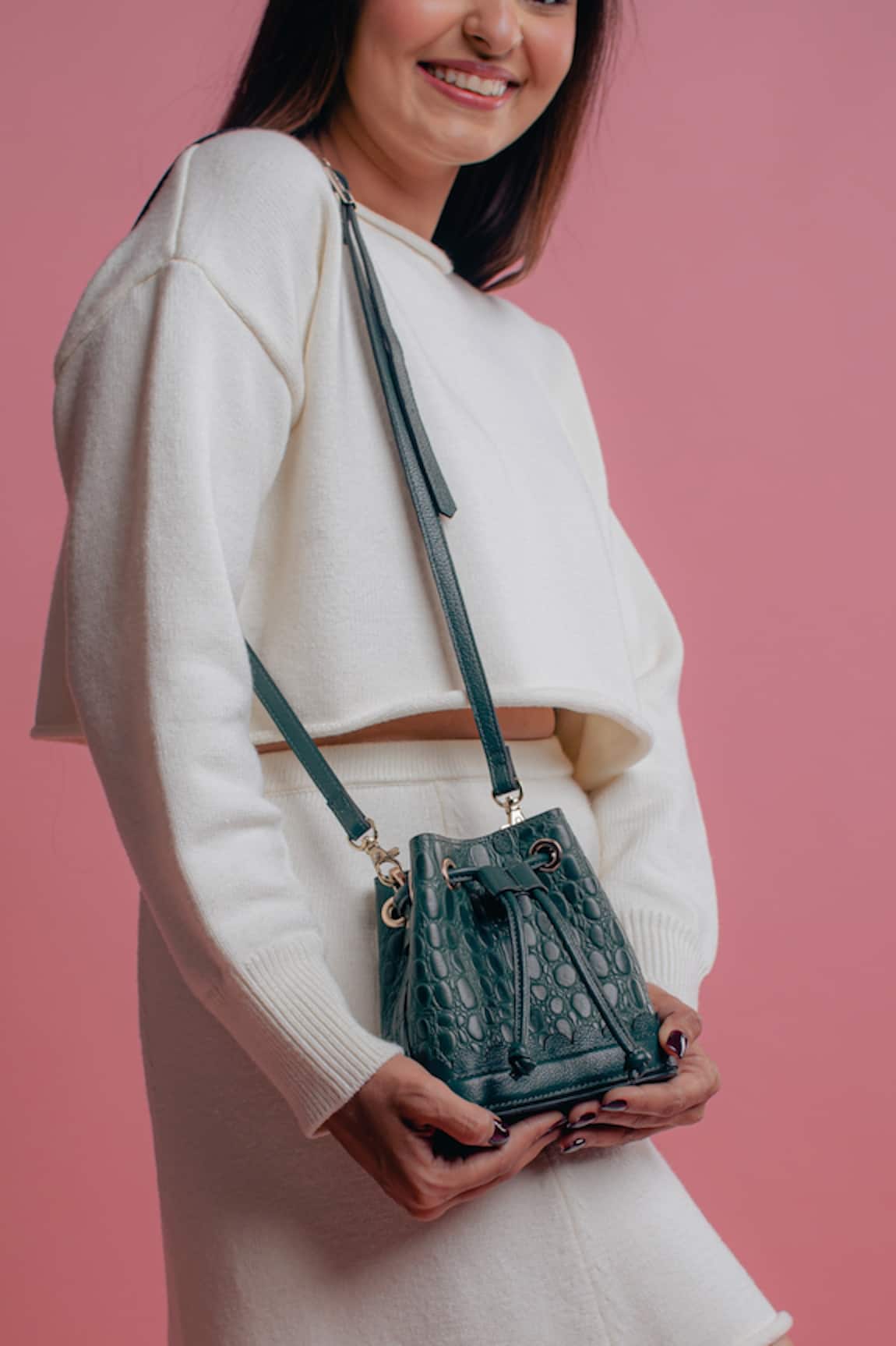 And Also Cheeky Leather Textured Mini Bucket Bag