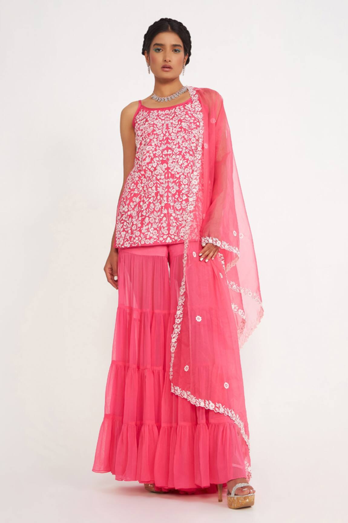 Asaga Clover Floral Embroidered Kurta Sharara Set