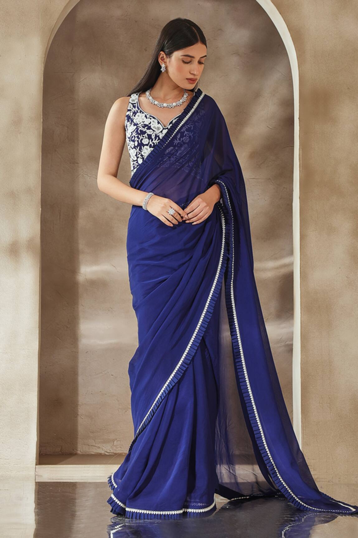 Seema Thukral Pleated Border Saree Set 