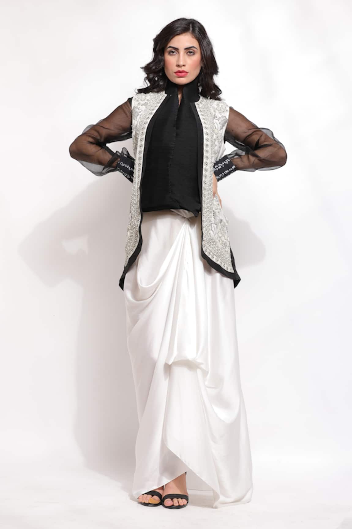 Sonali Gupta Embroidered Jacket Draped Skirt Set