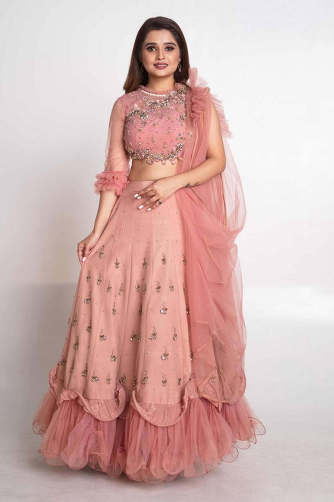 Merge Design Hand Embroidered Lehenga Set 