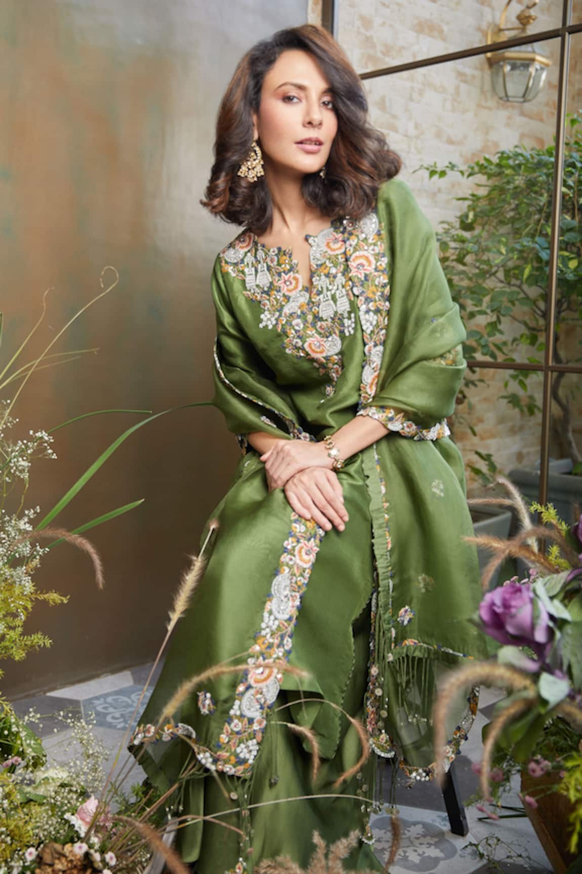 Prisho African Yoke Embroidered Kurta Sharara Set 