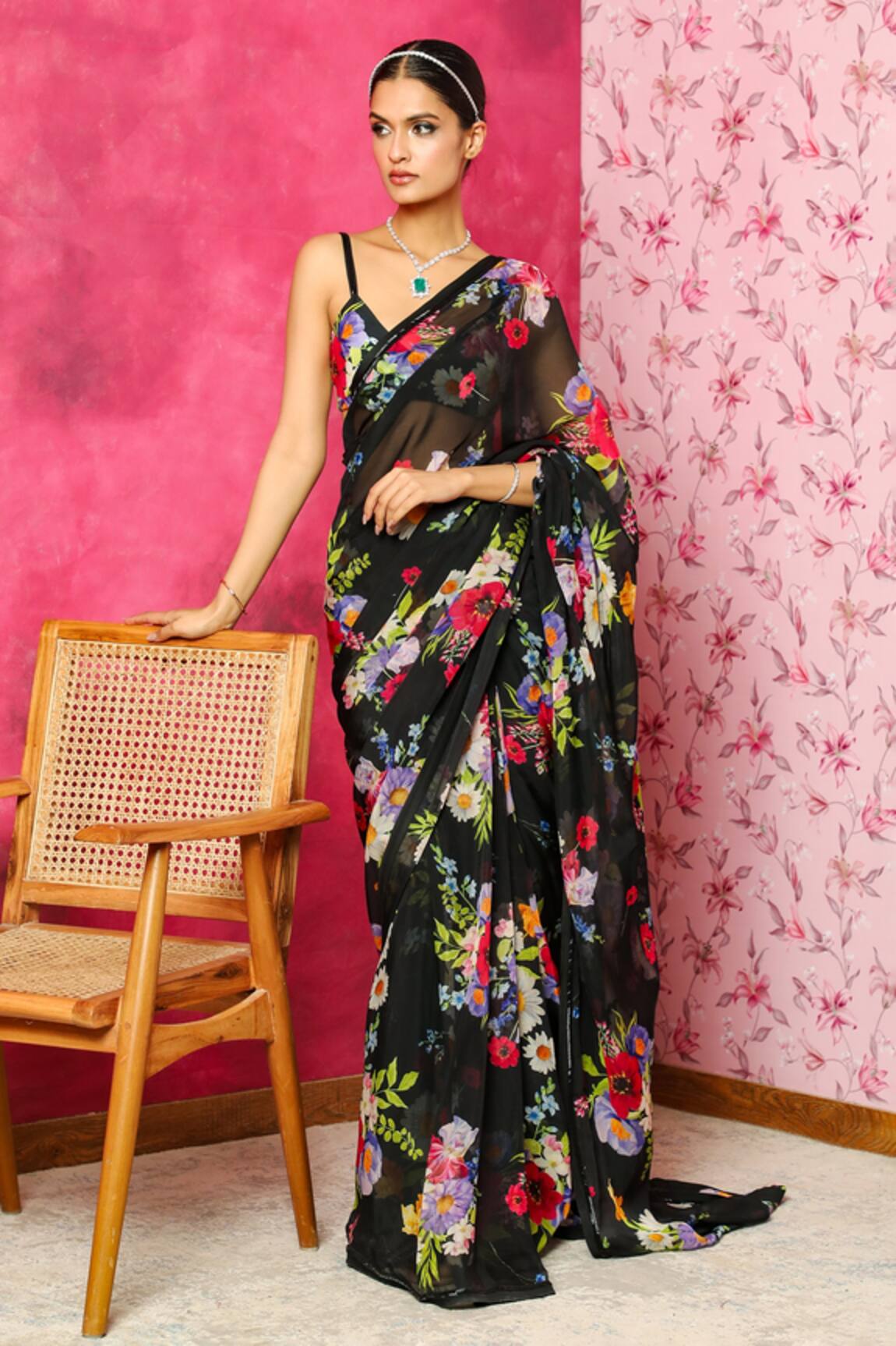 Dohr India Spring Print Saree With Unstitched Blouse Piece